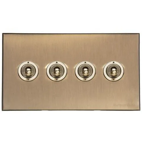 Windsor Range-Matt Antique Brass-4 Gang Toggle Switch